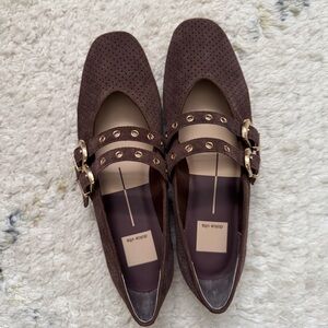 Baylee Perforated Suede Grommet Hardware Double Buckle Mary Jane Flats